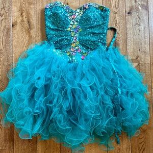 Teal 80’s/90’s/2000’s Vintage Y2K Formal Prom Dress Costume -Small
